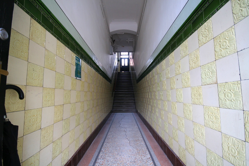 Tiled close in a traditional Glasgow tenement